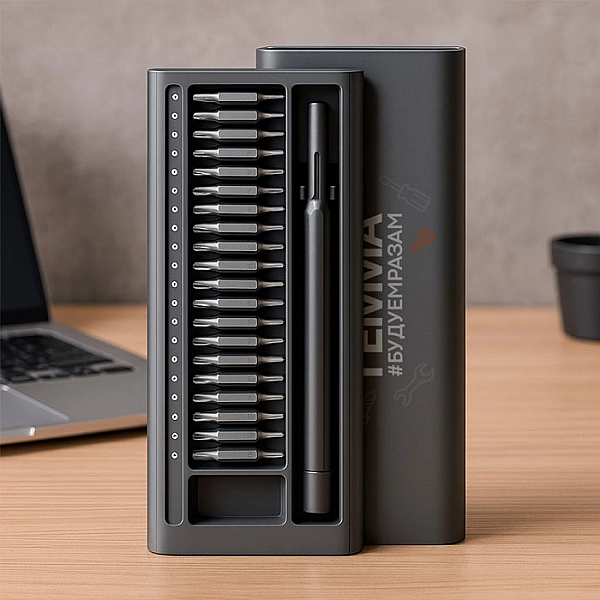 Отвертка Monogramma Tools Workhard с набором из 24 насадок c логотипом Гемма