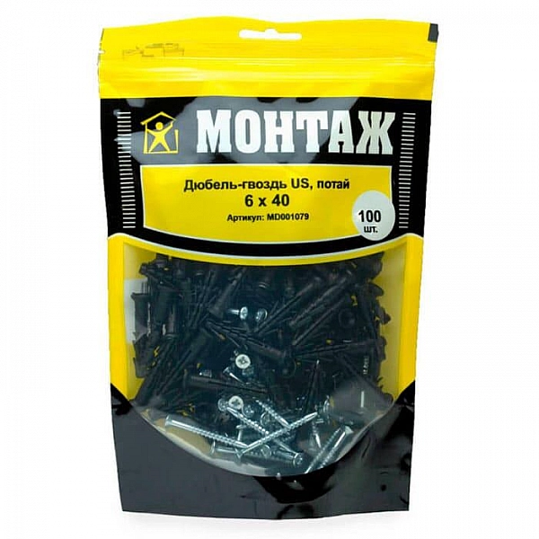 Дюбель-гвоздь US ЕКТ 6*40 мм потай полипропилен 100 шт