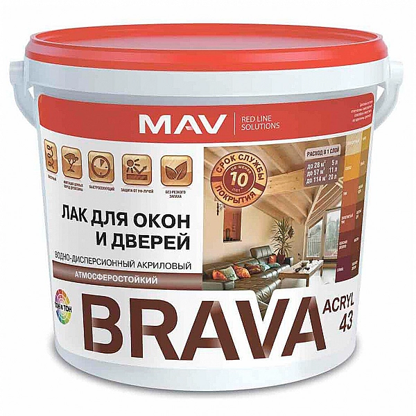 Лак MAV Brava Acryl 43 для окон и дверей SP 1 л полуматовый