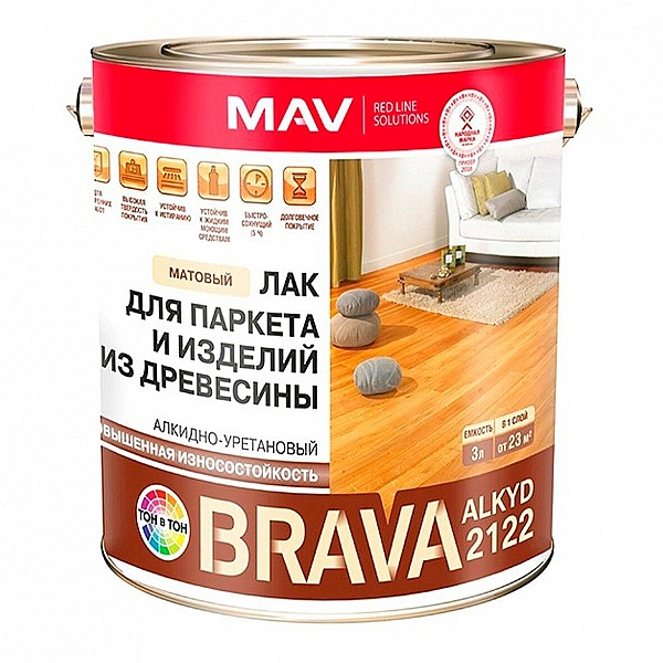 Лак MAV Brava Alkyd 2122 для паркета и изделий из древесины 0.9 л матовый
