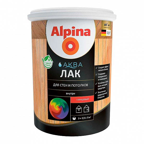 Лак Alpina Аква для стен и потолков 0.9 л глянцевый