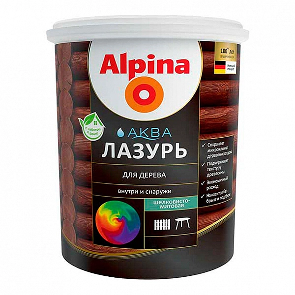 Лак Alpina Аква Лазурь для дерева 10 л бесцветный