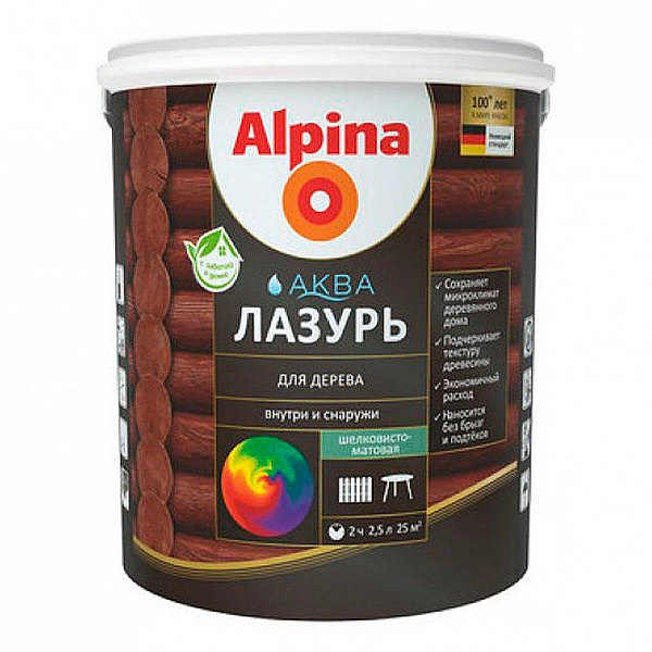 Лак Alpina Аква Лазурь для дерева 2.5 л тик