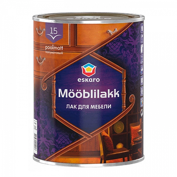 Лак для мебели Eskaro Mööblilakk 15 полуматовый акриловый 0.9 л