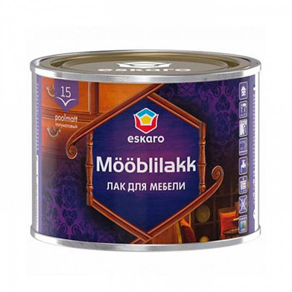 Лак для мебели Eskaro Mööblilakk 15 полуматовый акриловый 0.45 л