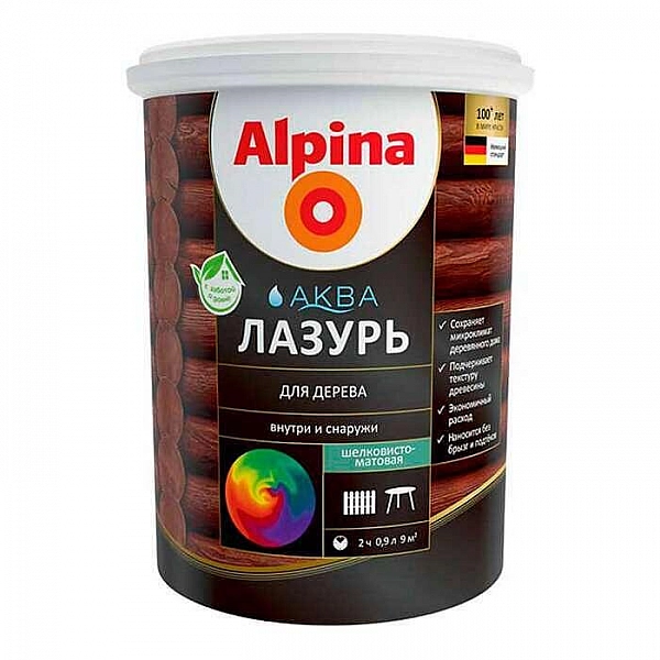 Лак Alpina Аква Лазурь для дерева 0.9 л черный