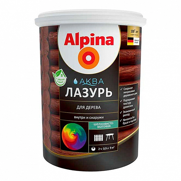 УЦЕНКА Лак Alpina Аква Лазурь для дерева 0.9 л светло-серый
