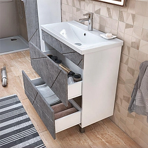 Тумба Vigo Geometry 800-0-2 бетон + умывальник Vigo Neo 9696-80. Изображение - 2