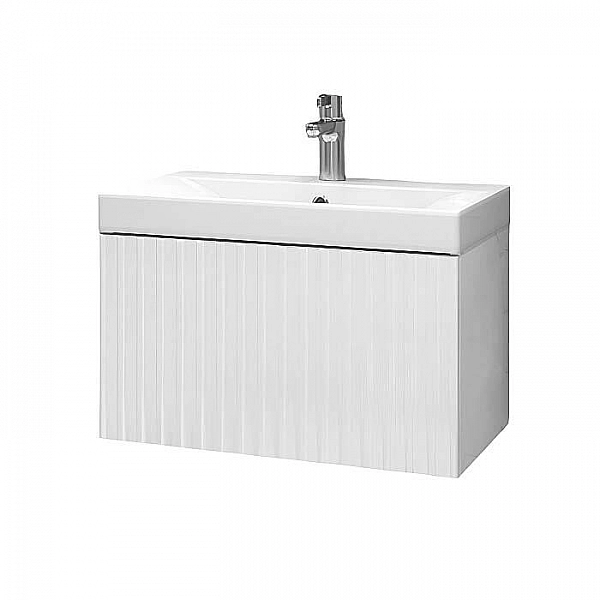 Тумба Velvex Compo 600-0-1 навесная белый глянец + умывальник Vigo Neo 9696-60