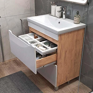 Тумба Vigo Grani 700-0-2 дуб золотой + умывальник Cersanit Como 70. Изображение - 2