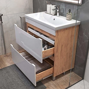 Тумба Vigo Grani 800-0-2 дуб золотой+ умывальник Cersanit Como 80. Изображение - 2