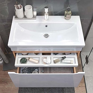 Тумба Vigo Grani 800-0-1 подвесная дуб золотой + умывальник Cersanit Como 80. Изображение - 1