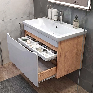 Тумба Vigo Grani 800-0-1 подвесная дуб золотой + умывальник Cersanit Como 80. Изображение - 2