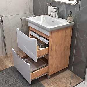 Тумба Vigo Grani 600-0-2 дуб золото + умывальник Cersanit Como 60. Изображение - 2