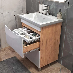 Тумба Vigo Grani 600-0-2 дуб золото + умывальник Cersanit Como 60. Изображение - 3