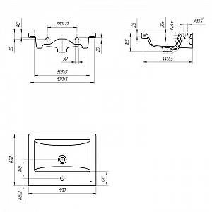 Тумба Vigo Grani 600-0-2 дуб золото + умывальник Cersanit Como 60. Изображение - 8