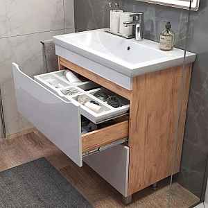 Тумба Vigo Grani 750-0-2 2 ящика дуб золотой + умывальник Kirovit Оскар 75. Изображение - 3