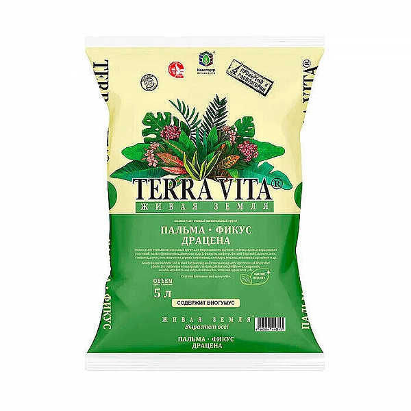 Почвогрунт Terra Vita Живая земля Пальма-Фикус-Драцена готовый 5 л