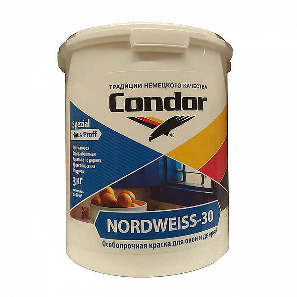 Краска Condor Nordweiss 30 для окон и дверей 3 кг белый
