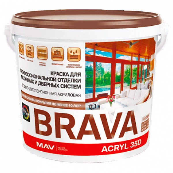 Краска MAV Brava Acryl 35D для окон и дверей 1 л белая полуматовая