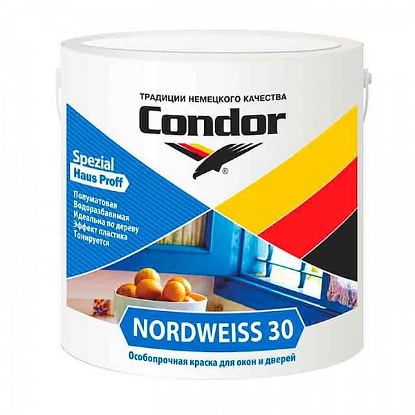 Краска Condor Nordweiss 30 для окон и дверей 0.85 кг под компьютерную колеровку