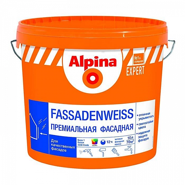 Краска Alpina Expert Fassadenweiss База 1 15.8 кг 10 л белая