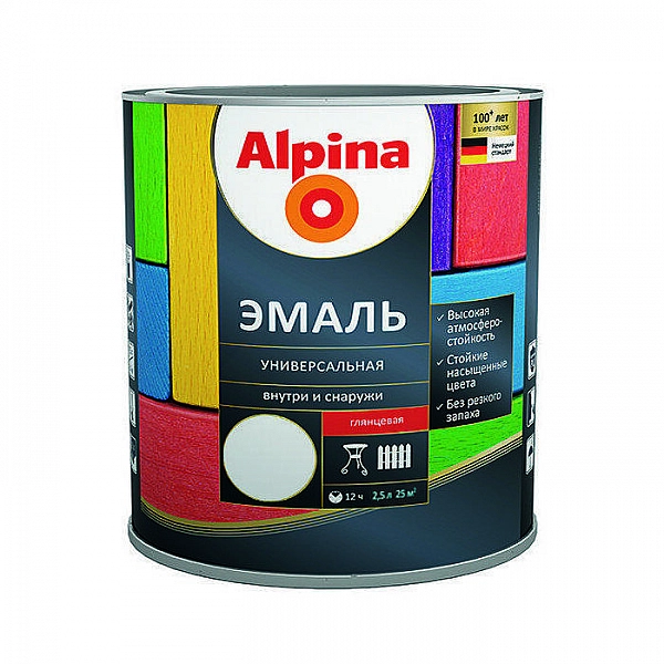 Эмаль Alpina универсальная глянцевая 2.5 л белая