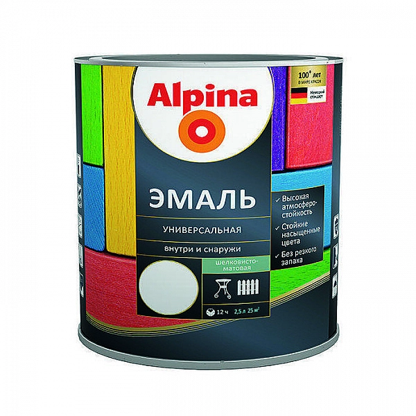 Эмаль Alpina универсальная полуматовая 2.5 л белая