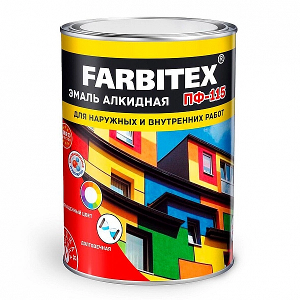 Эмаль Farbitex ПФ-115 0.8 кг черная