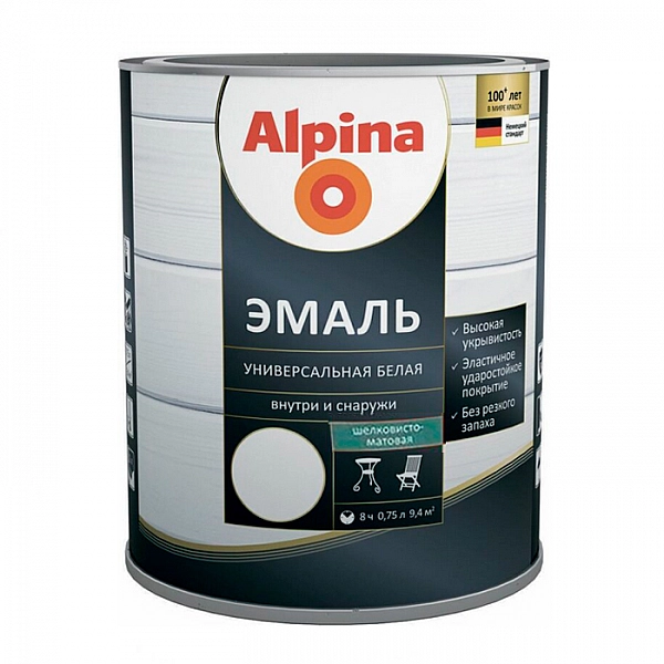 Эмаль Alpina универсальная шелковисто-матовая 0.8 кг белая
