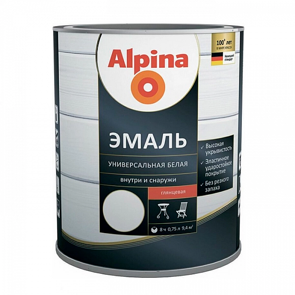 Эмаль Alpina универсальная глянцевая 0.8 кг белая