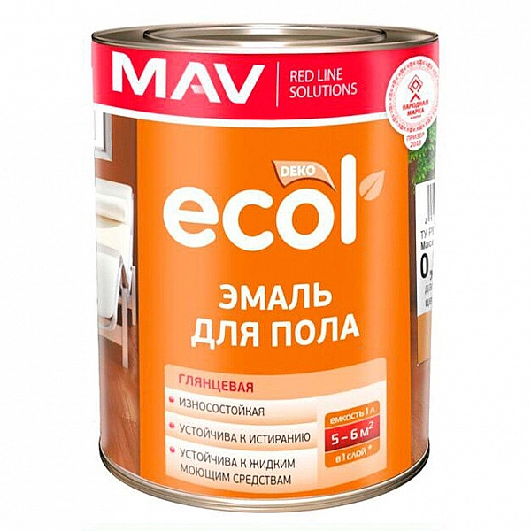 Эмаль MAV Ecol ПФ-266 для пола 1 л светло-коричневая