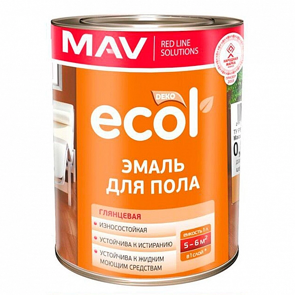 Эмаль MAV Ecol ПФ-266 для пола 1 л золотисто-коричневая