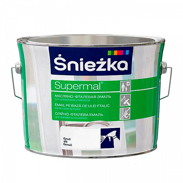 Эмаль масляно-фталевая Sniezka Supermal для дерева и металла 2.5 л белая