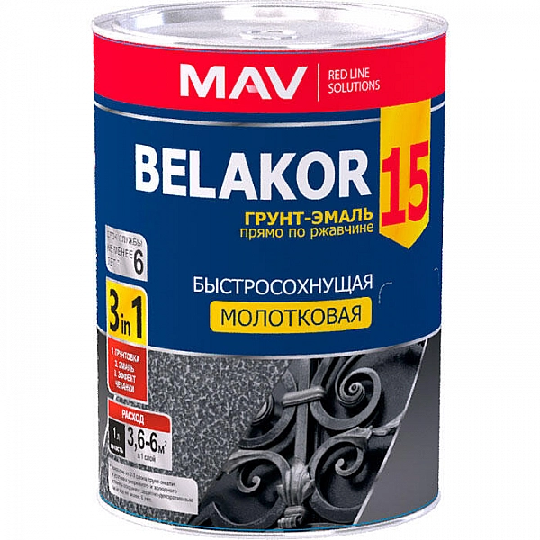 Грунт-эмаль MAV Belakor 15 быстросохнущая молотковая 1 л графит