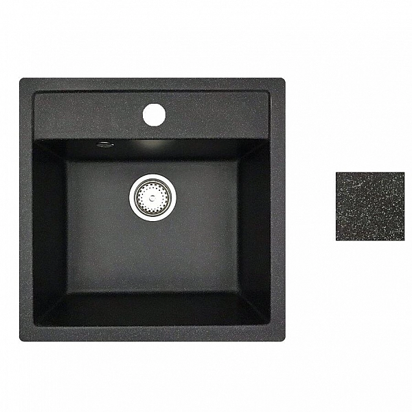Мойка из кварцевого песка Belevors Rio блэк с сифоном 510*505 мм