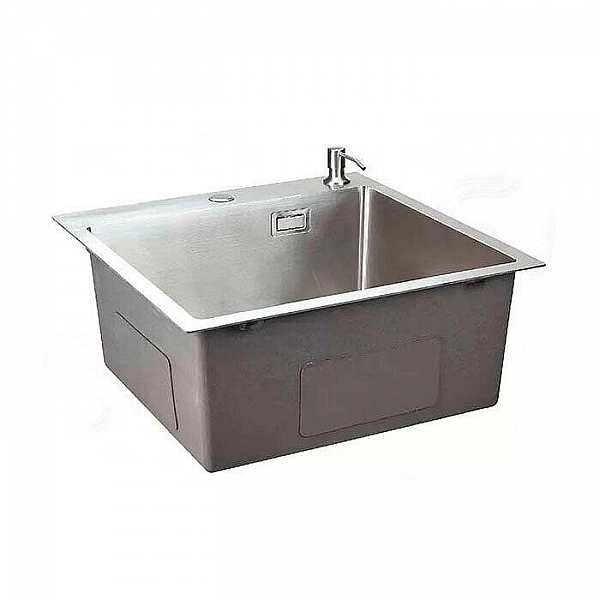 Мойка из нержавеющей стали Saniteco 4848 с сифоном дозатором и коландером 480*480 мм