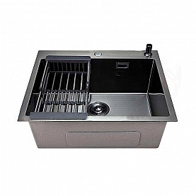 Мойка из нержавеющей стали Saniteco 4848 Nano с сифоном дозатором и коландером 480*480 мм