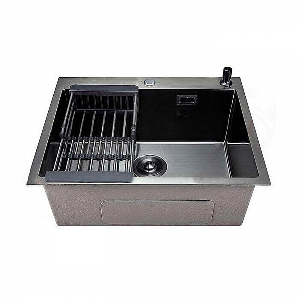 Мойка из нержавеющей стали Saniteco 4848 Nano с сифоном дозатором и коландером 480*480 мм