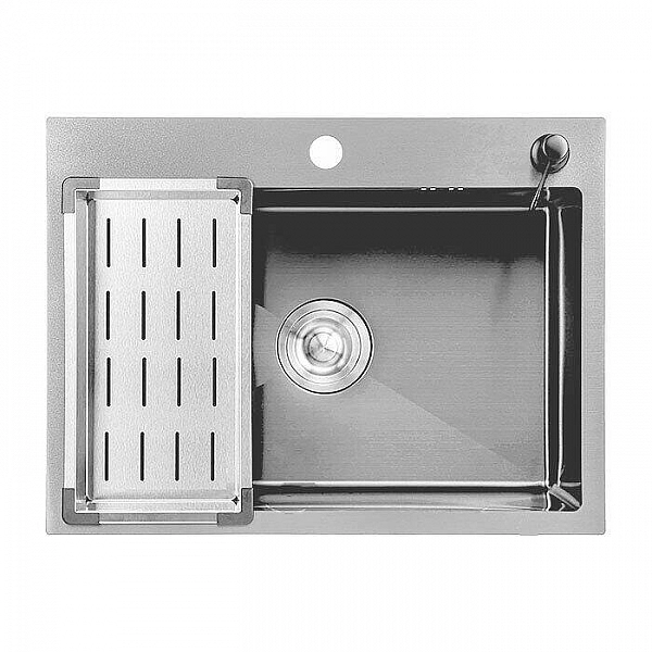Мойка из нержавеющей стали Saniteco 6045 Satin с сифоном дозатором и коландером 600*450 мм