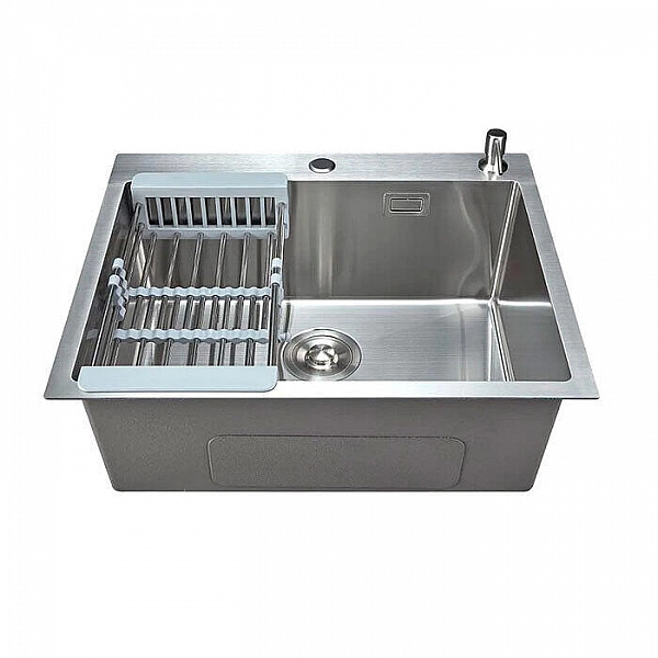 Мойка из нержавеющей стали Saniteco 6050 Satin с сифоном дозатором и коландером 600*500 мм