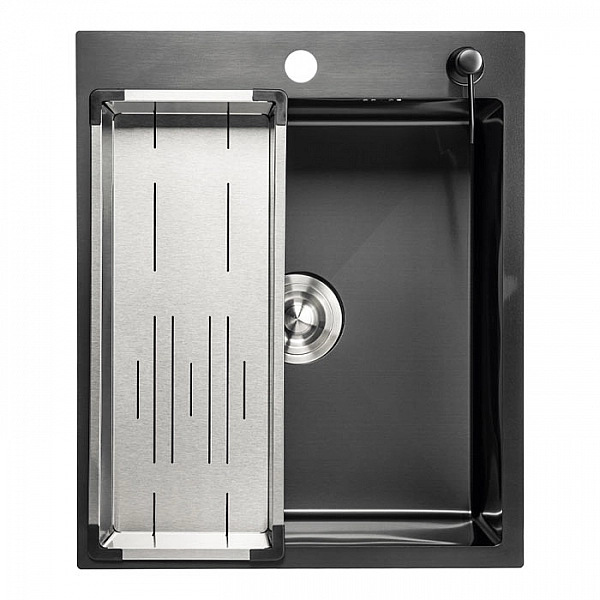 Мойка из нержавеющей стали Saniteco 5060 PVD с сифоном дозатором и коландером 500*600 мм