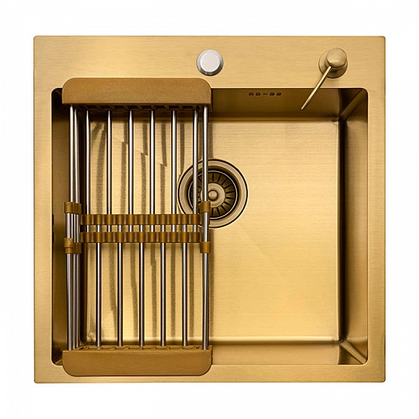 Мойка из нержавеющей стали Asterix Gold Decor 500*500 мм + дозатор жидкого мыла + коландер