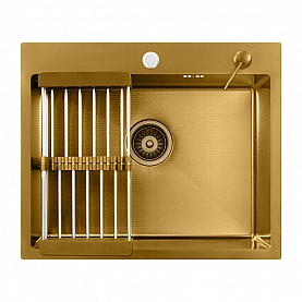 Мойка из нержавеющей стали Asterix Gold Decor 600*500 мм + дозатор жидкого мыла + коландер