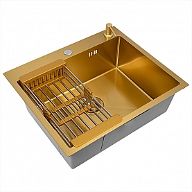 Мойка из нержавеющей стали Asterix Gold Decor 600*500 мм + дозатор жидкого мыла + коландер. Изображение - 2