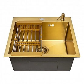 Мойка из нержавеющей стали Asterix Gold Decor 600*500 мм + дозатор жидкого мыла + коландер. Изображение - 4