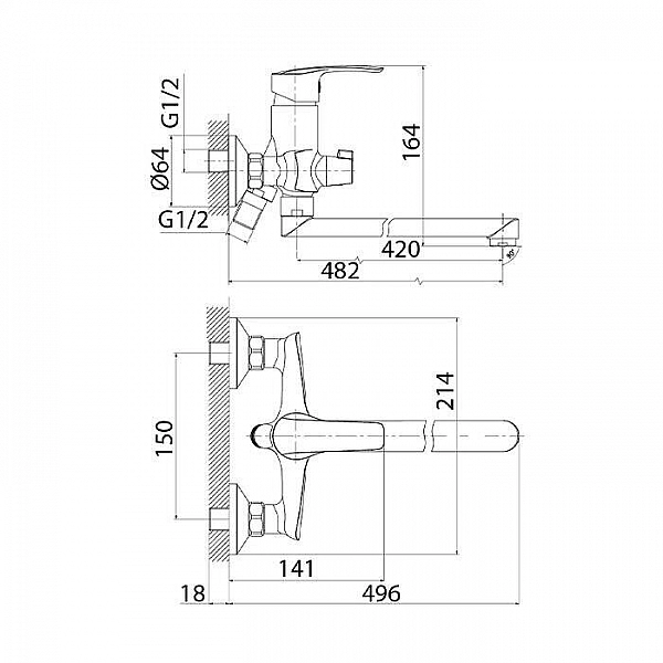 Смеситель Iddis Ray RAYSBL2i10WA длинный излив 420 мм с керамическим дивертором