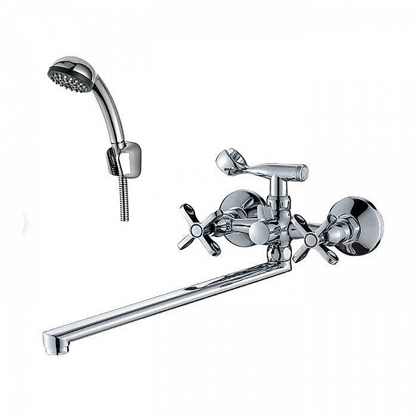 Смеситель Rossinka RS42-80 универсальный двуручный с поворотным изливом 350 мм хром