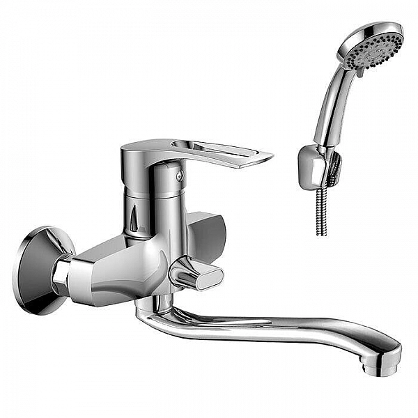 Смеситель Rossinka T40-34 одноручный 40 мм для ванны с S-образным изливом 350 мм дивертор с керамической пластиной хром