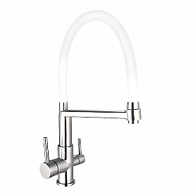 Смеситель Esko Kitchen K26 W R-излив нержавеющая сталь с подключением к фильтру белый
